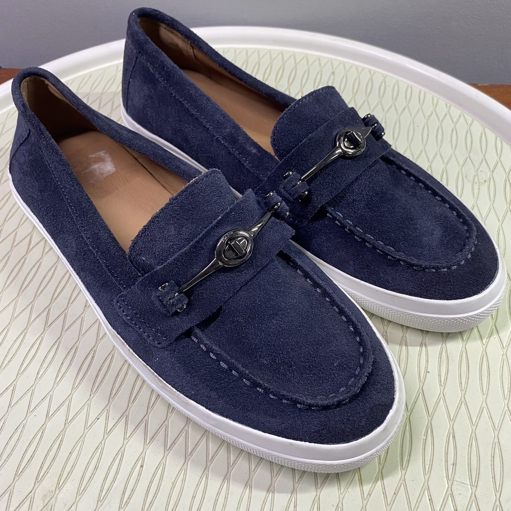 Coach Womens COREY Navy Blue Suede Loafers Driving Shoes Rubber Sole Sz. 9B